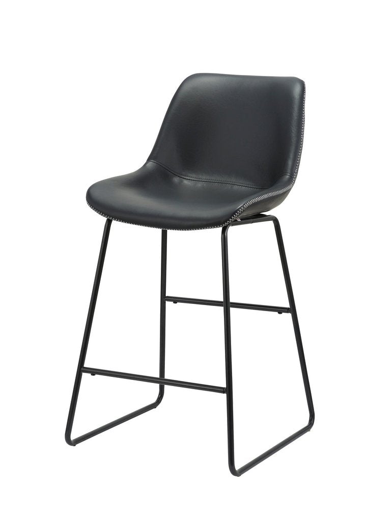 Set of Two Black Faux Leather And Metal Low Back Counter Height Bar Chairs