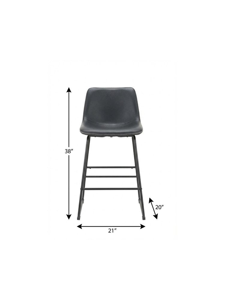 Set of Two Black Faux Leather And Metal Low Back Counter Height Bar Chairs