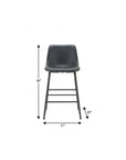 Set of Two Black Faux Leather And Metal Low Back Counter Height Bar Chairs