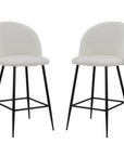 Set of Two 26" White And Black Fabric And Metal Low Back Counter Height Bar Chairs