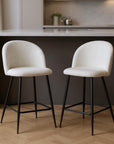 Set of Two 26" White And Black Fabric And Metal Low Back Counter Height Bar Chairs