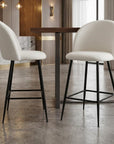 Set of Two 26" White And Black Fabric And Metal Low Back Counter Height Bar Chairs