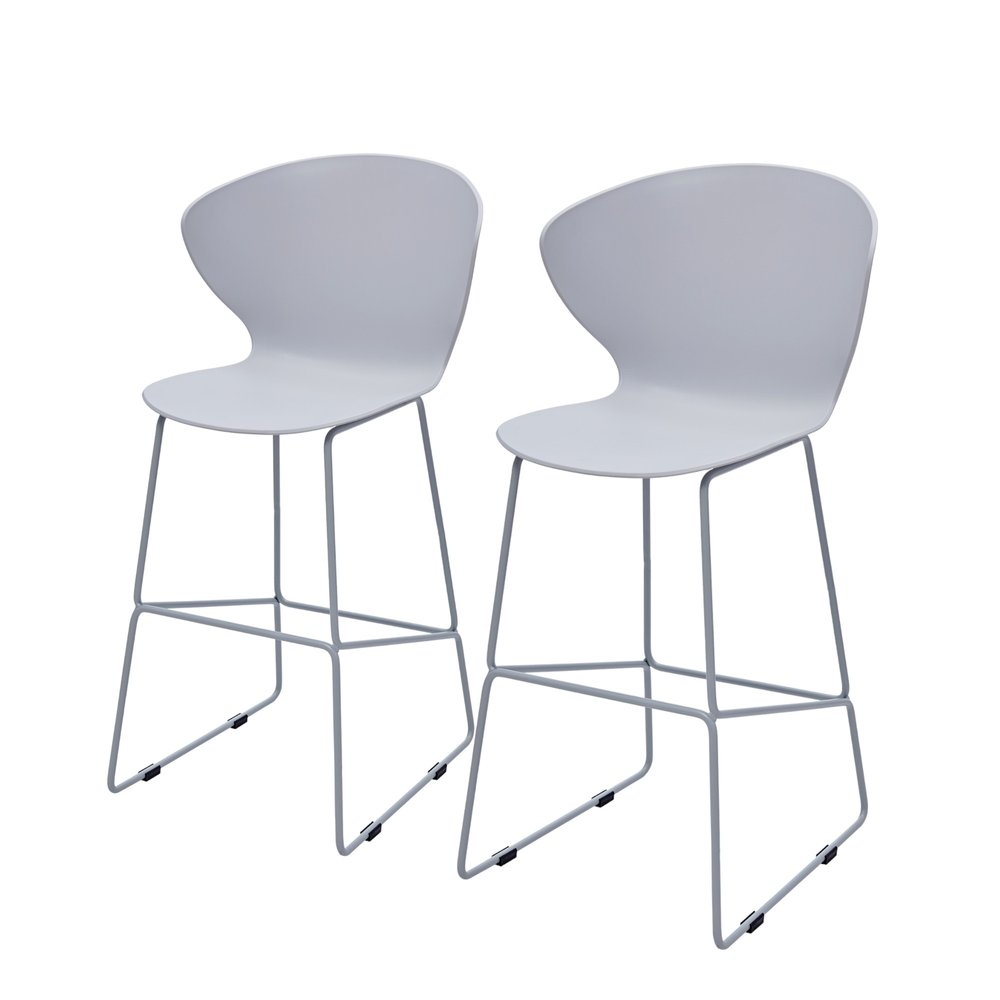 Set of Two 26" Gray Heavy Duty Plastic And Metal Low Back Counter Height Bar Chairs
