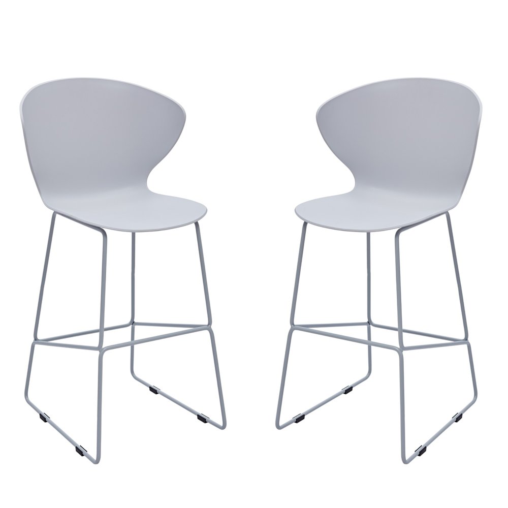 Set of Two 26" Gray Heavy Duty Plastic And Metal Low Back Counter Height Bar Chairs
