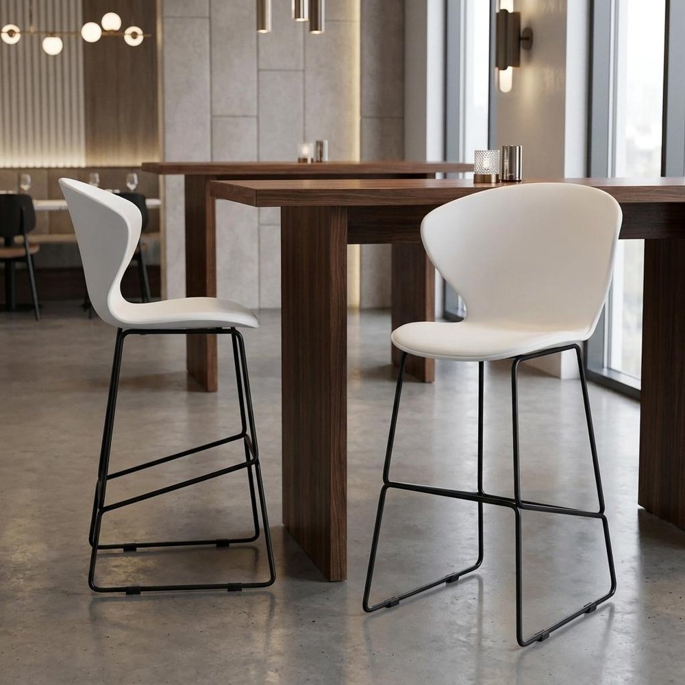 Set of Two 26" Gray Heavy Duty Plastic And Metal Low Back Counter Height Bar Chairs
