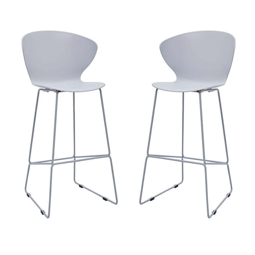 Set of Two 26" Gray Heavy Duty Plastic And Metal Low Back Counter Height Bar Chairs