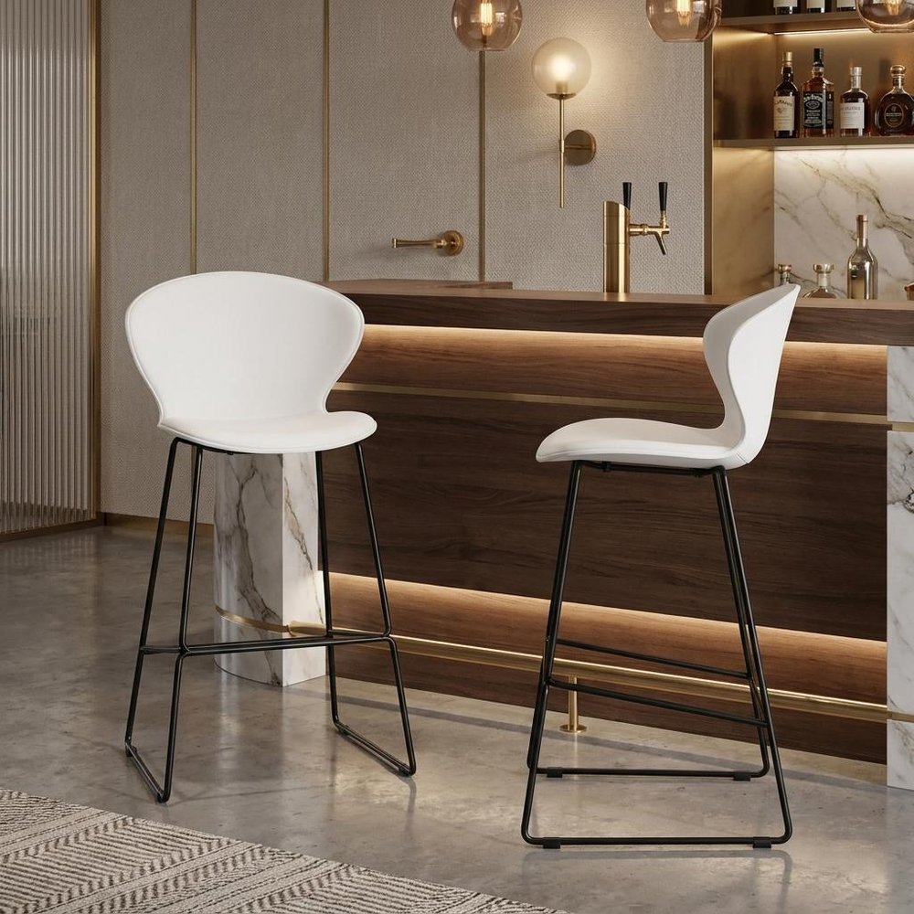 Set of Two 26" Gray Heavy Duty Plastic And Metal Low Back Counter Height Bar Chairs