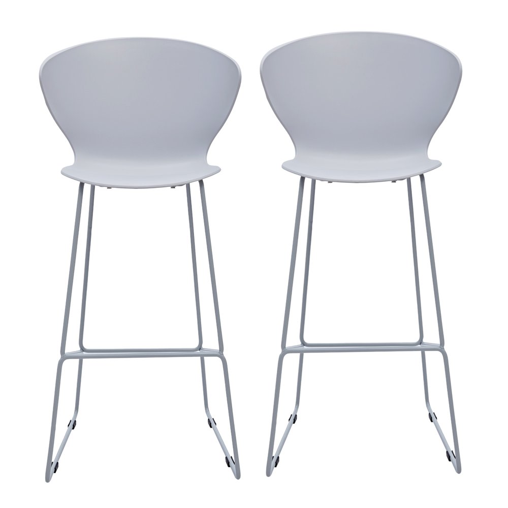 Set of Two 26" Gray Heavy Duty Plastic And Metal Low Back Counter Height Bar Chairs
