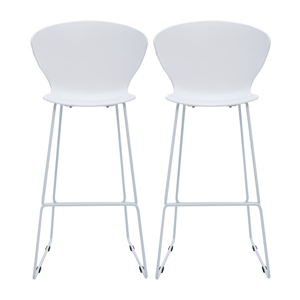 Set of Two 26" White And Silver Heavy Duty Plastic And Metal Low Back Counter Height Bar Chairs