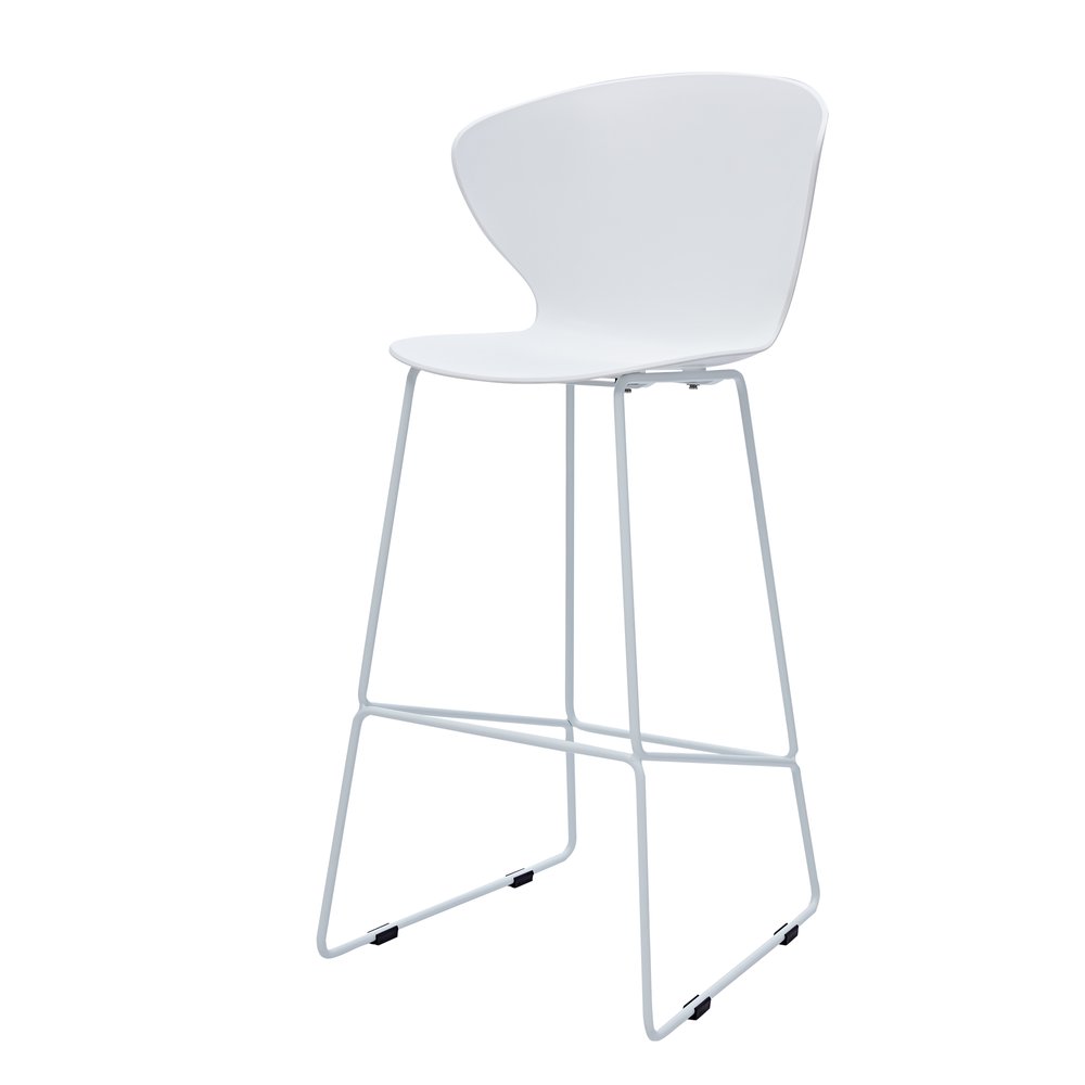 Set of Two 26" White And Silver Heavy Duty Plastic And Metal Low Back Counter Height Bar Chairs