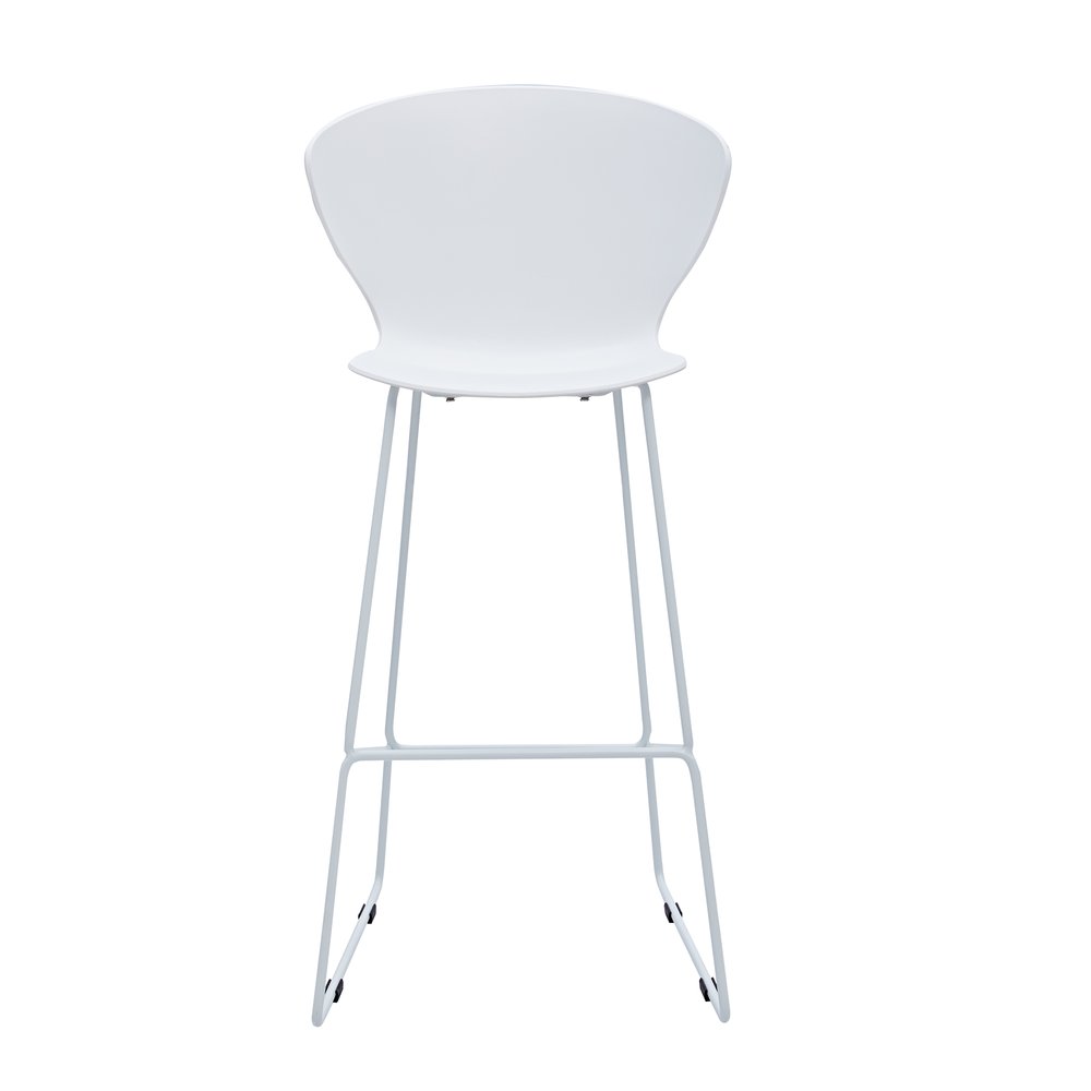 Set of Two 26" White And Silver Heavy Duty Plastic And Metal Low Back Counter Height Bar Chairs