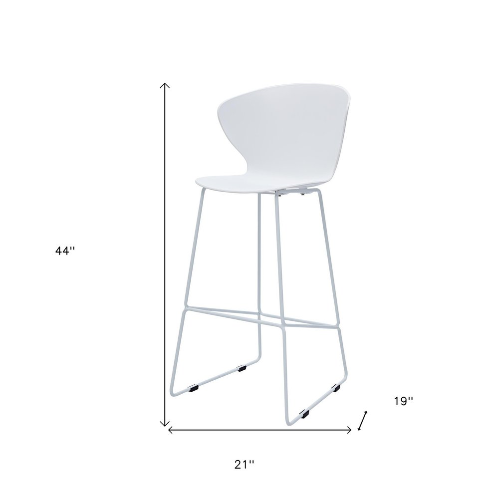 Set of Two 26" White And Silver Heavy Duty Plastic And Metal Low Back Counter Height Bar Chairs