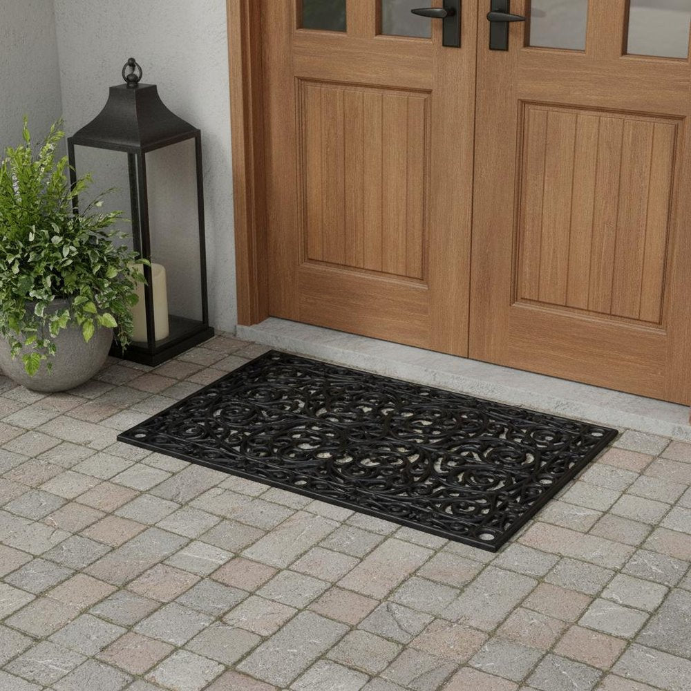 24" X 48" Black Scrollwork Outdoor Rubber Door Mat