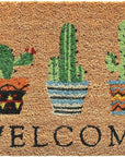 24" X 36" Natural Green and Black Coir Cactus Welcome Outdoor Door Mat