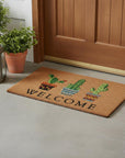 24" X 36" Natural Green and Black Coir Cactus Welcome Outdoor Door Mat