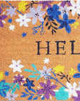 24" X 36" Natural Blue and Purple Coir Floral Hello Outdoor Door Mat