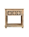 28" Natural Solid Wood Carved Geometric One Drawer Nightstand