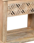 28" Natural Solid Wood Carved Geometric One Drawer Nightstand