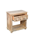 28" Natural Solid Wood Carved Geometric One Drawer Nightstand