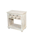 28" White Solid Wood Distressed Carved Geometric One Drawer Nightstand
