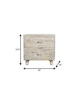 24" Natural And White Solid Wood Carved Scrollwork Two Drawer Nightstand
