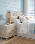 24" Natural And White Solid Wood Carved Scrollwork Two Drawer Nightstand