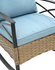 Three Piece Black Natural and Light Blue Rattan Two Person Seating Group With Table