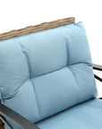 Three Piece Black Natural and Light Blue Rattan Two Person Seating Group With Table
