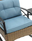 Three Piece Black Natural and Light Blue Rattan Two Person Seating Group With Table