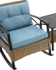 Three Piece Black Natural and Light Blue Rattan Two Person Seating Group With Table
