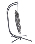 38" Beige And Gray Faux Rattan Iron Outdoor Folding Egg Chair with Beige Cushion