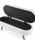 44" White and Brown Linen Upholstered Storage Bench with Flip Top