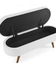 44" White and Brown Linen Upholstered Storage Bench with Flip Top