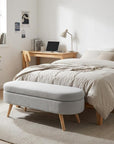 44" Gray and Brown Linen Upholstered Storage Bench with Flip Top