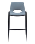 Set of Two 30" Blue And Black Faux Leather And Fabric And Steel Low Back Bar Height Bar Chairs