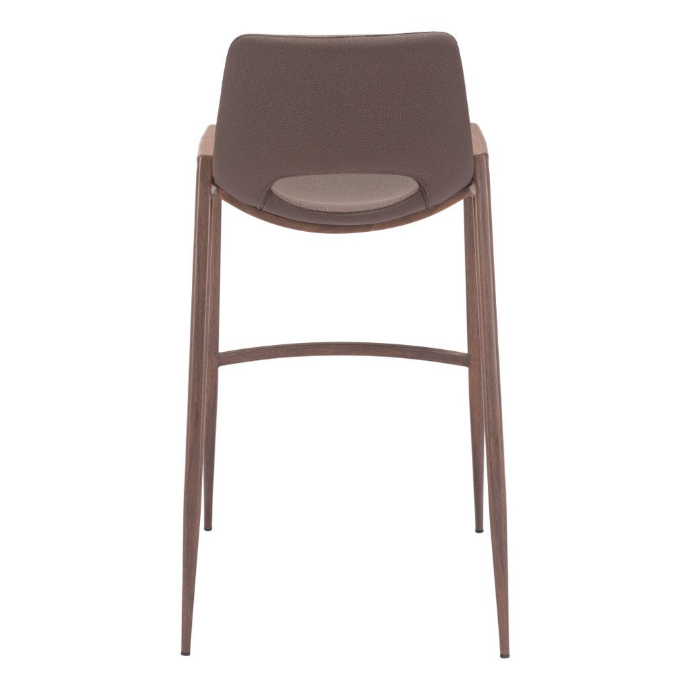 Set of Two 30" Brown Faux Leather And Fabric And Steel Low Back Bar Height Bar Chairs