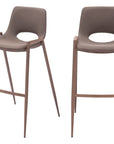 Set of Two 30" Brown Faux Leather And Fabric And Steel Low Back Bar Height Bar Chairs