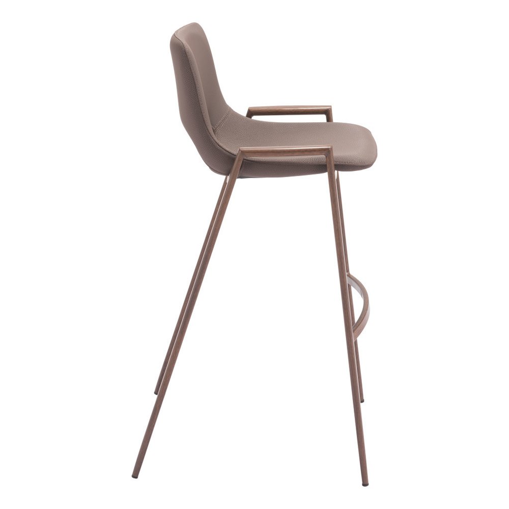 Set of Two 30" Brown Faux Leather And Fabric And Steel Low Back Bar Height Bar Chairs