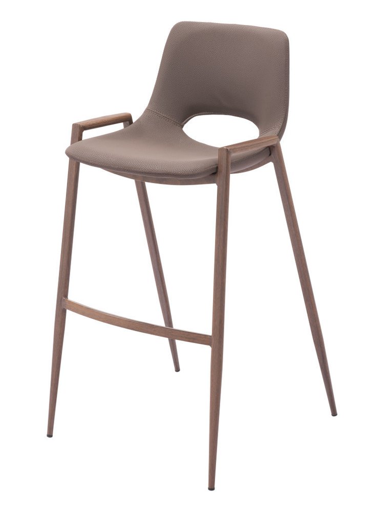 Set of Two 30" Brown Faux Leather And Fabric And Steel Low Back Bar Height Bar Chairs