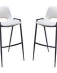 Set of Two 30" White And Black Faux Leather And Fabric And Steel Low Back Bar Height Bar Chairs