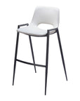 Set of Two 30" White And Black Faux Leather And Fabric And Steel Low Back Bar Height Bar Chairs