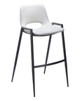 Set of Two 30" White And Black Faux Leather And Fabric And Steel Low Back Bar Height Bar Chairs