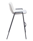 Set of Two 30" White And Black Faux Leather And Fabric And Steel Low Back Bar Height Bar Chairs