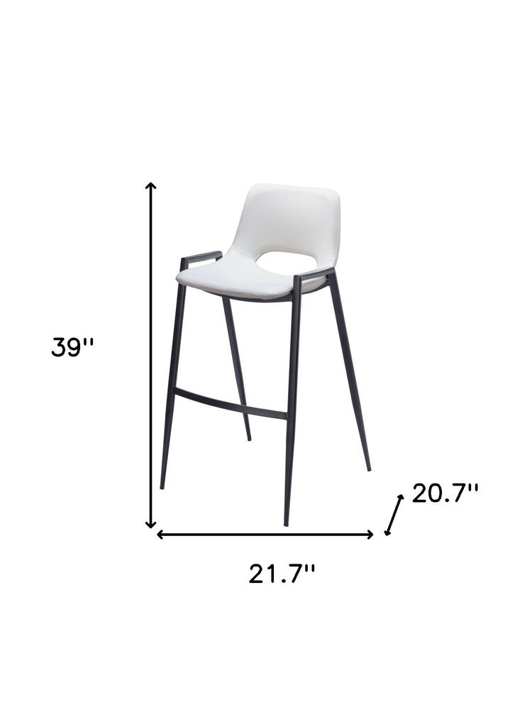 Set of Two 30" White And Black Faux Leather And Fabric And Steel Low Back Bar Height Bar Chairs