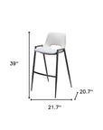 Set of Two 30" White And Black Faux Leather And Fabric And Steel Low Back Bar Height Bar Chairs