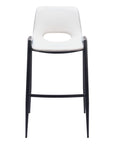 Set of Two 30" White And Black Faux Leather And Fabric And Steel Low Back Bar Height Bar Chairs