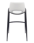 Set of Two 30" White And Black Faux Leather And Fabric And Steel Low Back Bar Height Bar Chairs