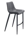 Set of Two 30" Dark Gray And Black Faux Leather And Fabric And Steel Bar Height Bar Chairs