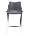 Set of Two 30" Dark Gray And Black Faux Leather And Fabric And Steel Bar Height Bar Chairs