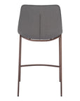Set of Two 26" Slate Gray And Brown Faux Leather And Fabric And Steel Counter Height Bar Chairs